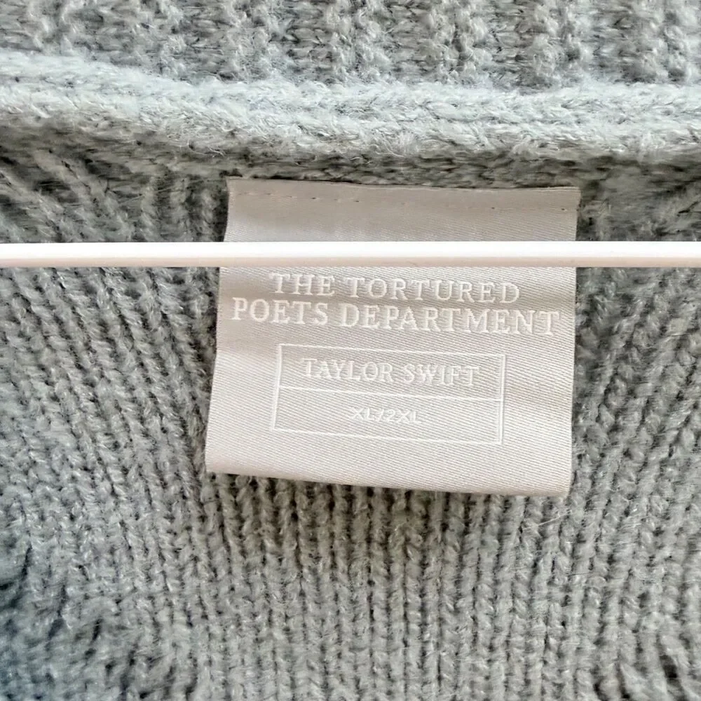 Taylor Swift The Tortured Poets Department Gray Cable Knit Cardigan XL 2XL
